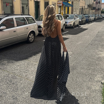 Eleanore Polka Dot Halter Maxi Dress