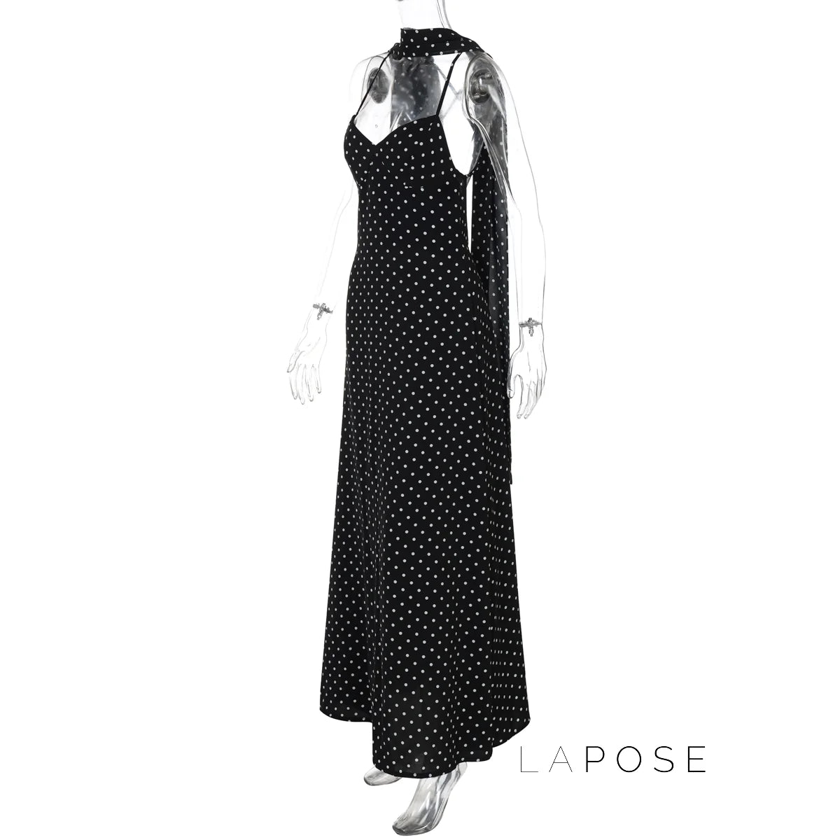 Eleanore Polka Dot Halter Maxi Dress