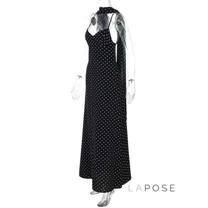 Eleanore Polka Dot Halter Maxi Dress
