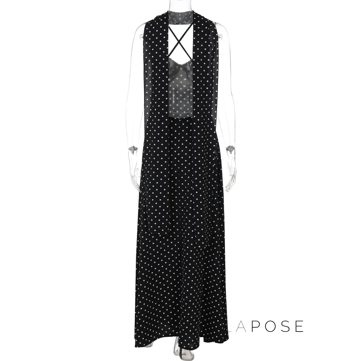 Eleanore Polka Dot Halter Maxi Dress
