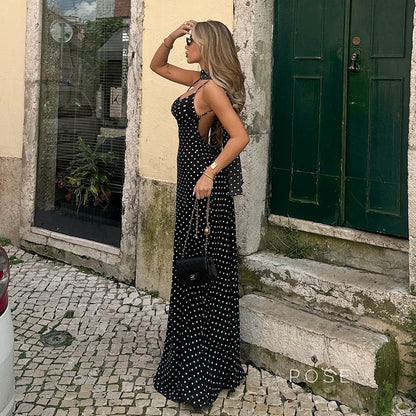 Eleanore Polka Dot Halter Maxi Dress