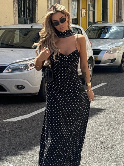 Eleanore Polka Dot Halter Maxi Dress