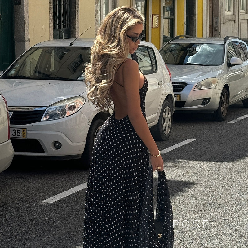 Eleanore Polka Dot Halter Maxi Dress