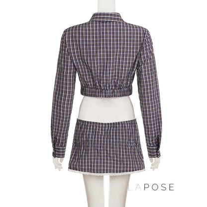 Elora Plaid Crop Skirt Set