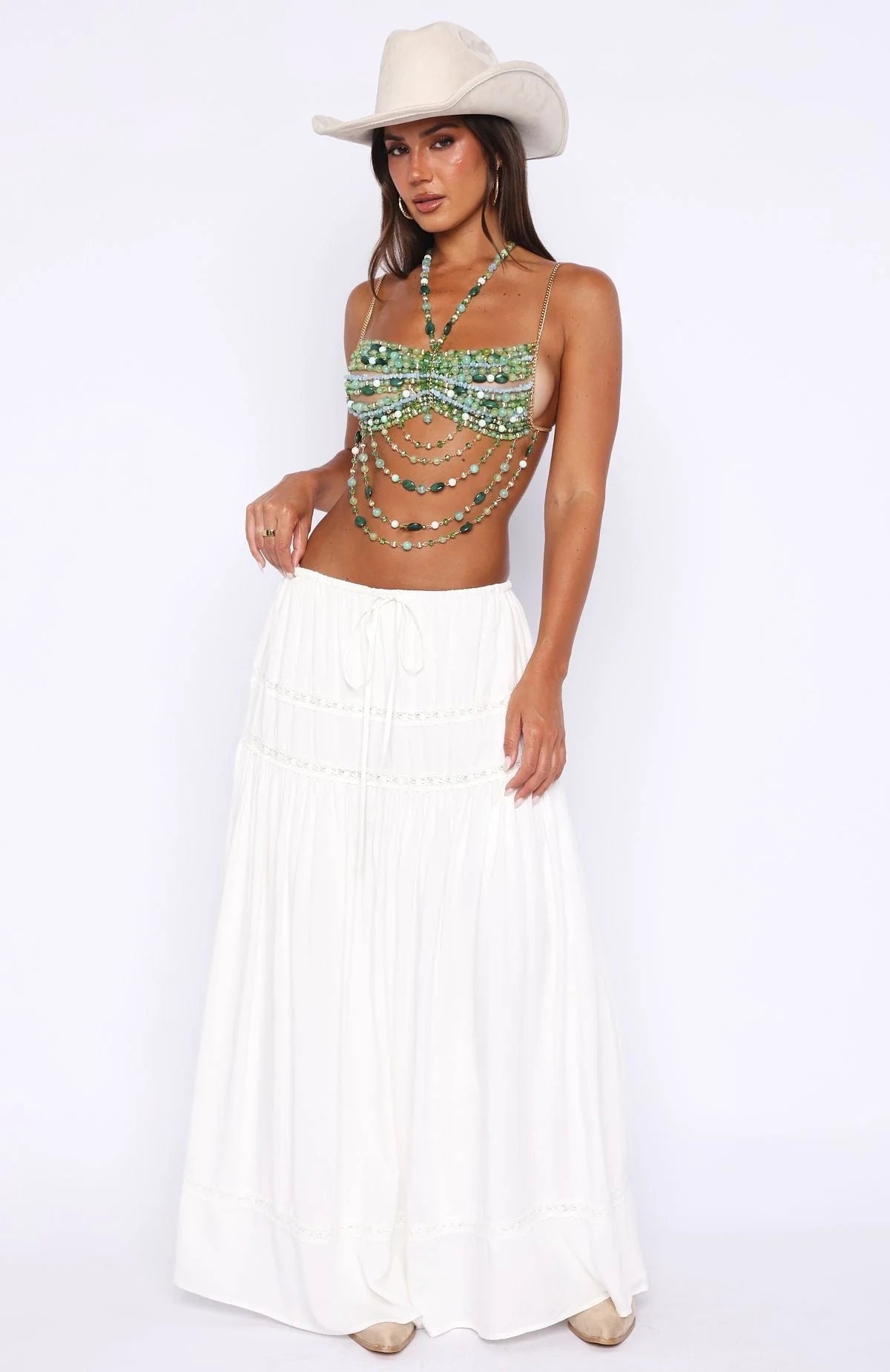 Elyn Beaded Halter Top - Green