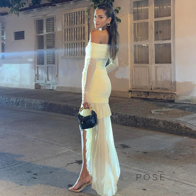 Emely Off-Shoulder Ruched Gown