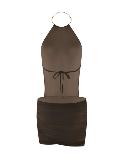 Emmalee Gold Detail Mini Dress - Brown