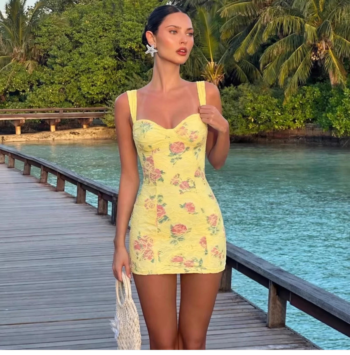 Floral Lace Spliced Mini Dress