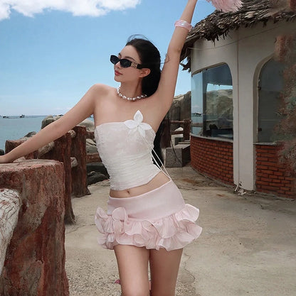 Floral Tube Top and Ruffle Mini Skirt Set