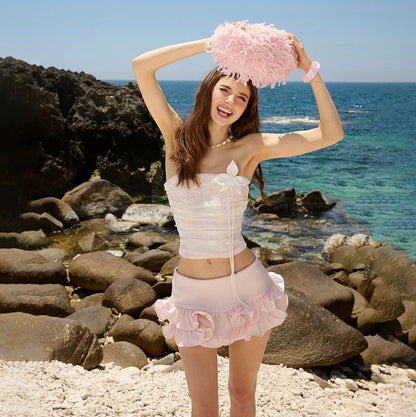 Floral Tube Top and Ruffle Mini Skirt Set