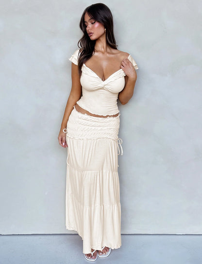 Gracelyn Polka Dot Maxi Skirt - Bone