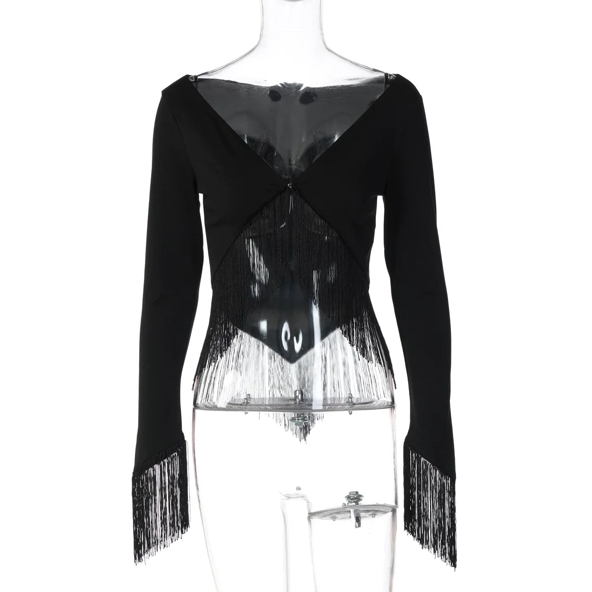 Gracelynne Fringe Long Sleeve Crop Top
