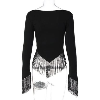 Gracelynne Fringe Long Sleeve Crop Top