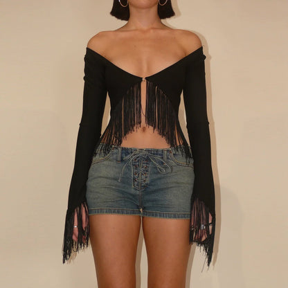 Gracelynne Fringe Long Sleeve Crop Top
