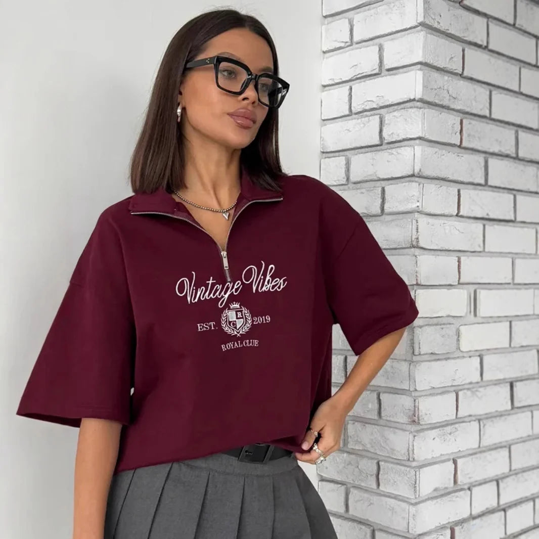 Haizlee Contrast Embroidered Polo Tee