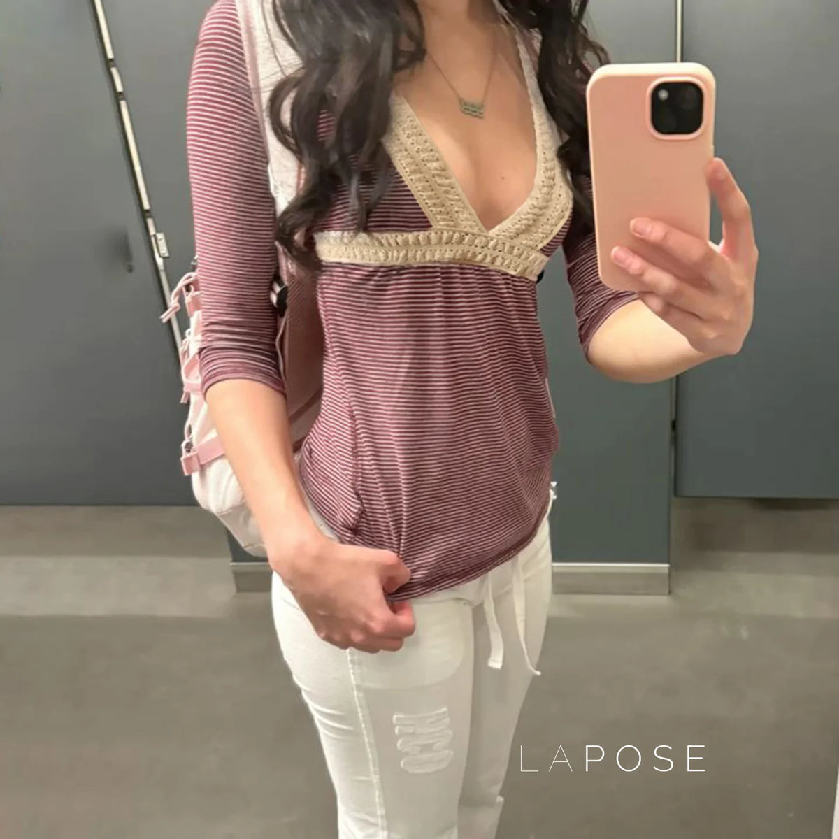 Haley Red Striped Lace Top