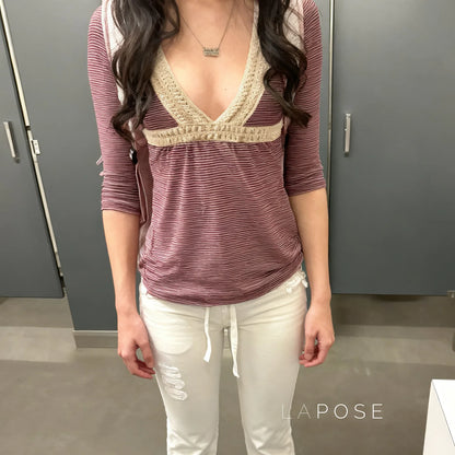 Haley Red Striped Lace Top