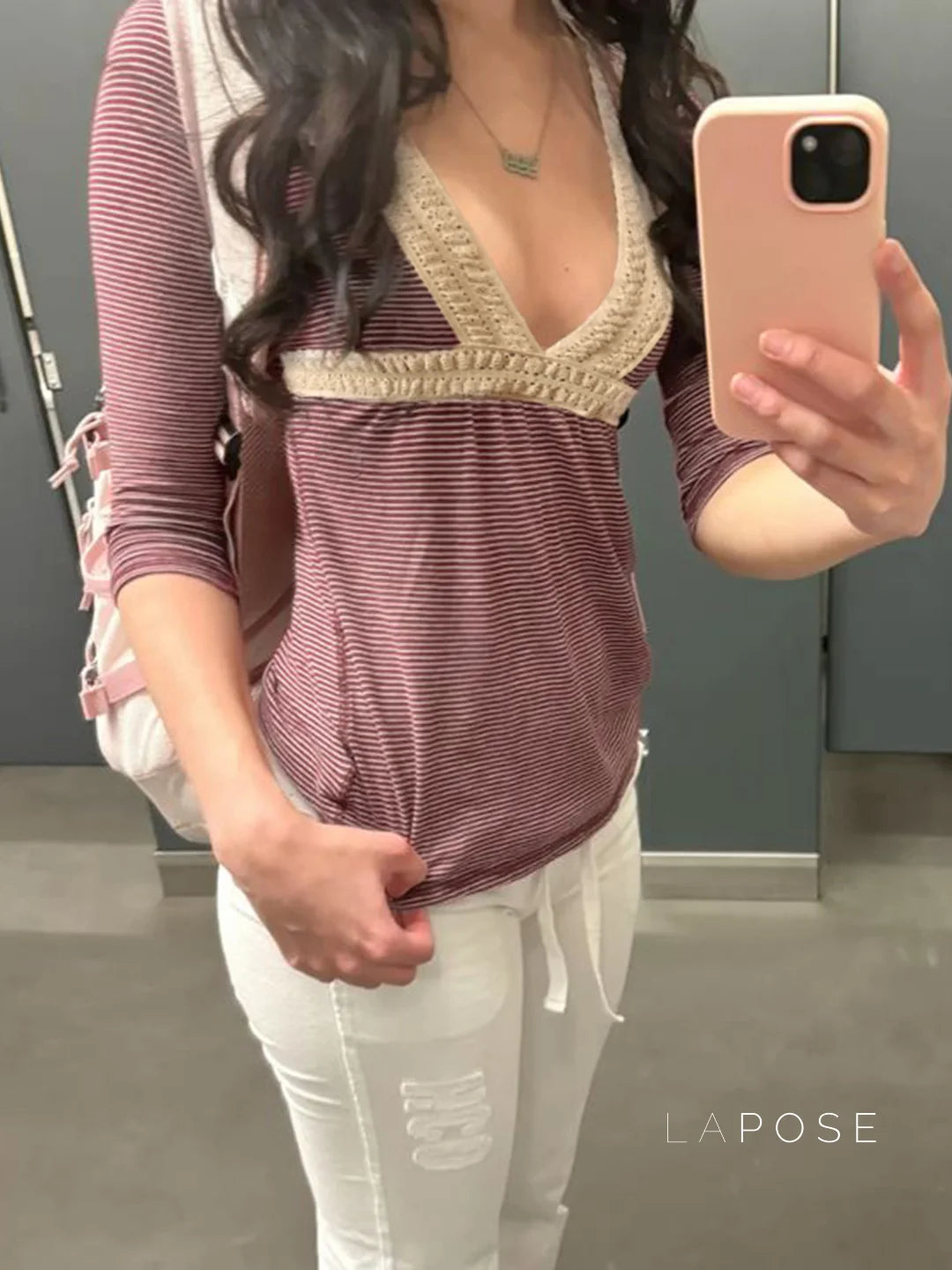Haley Red Striped Lace Top