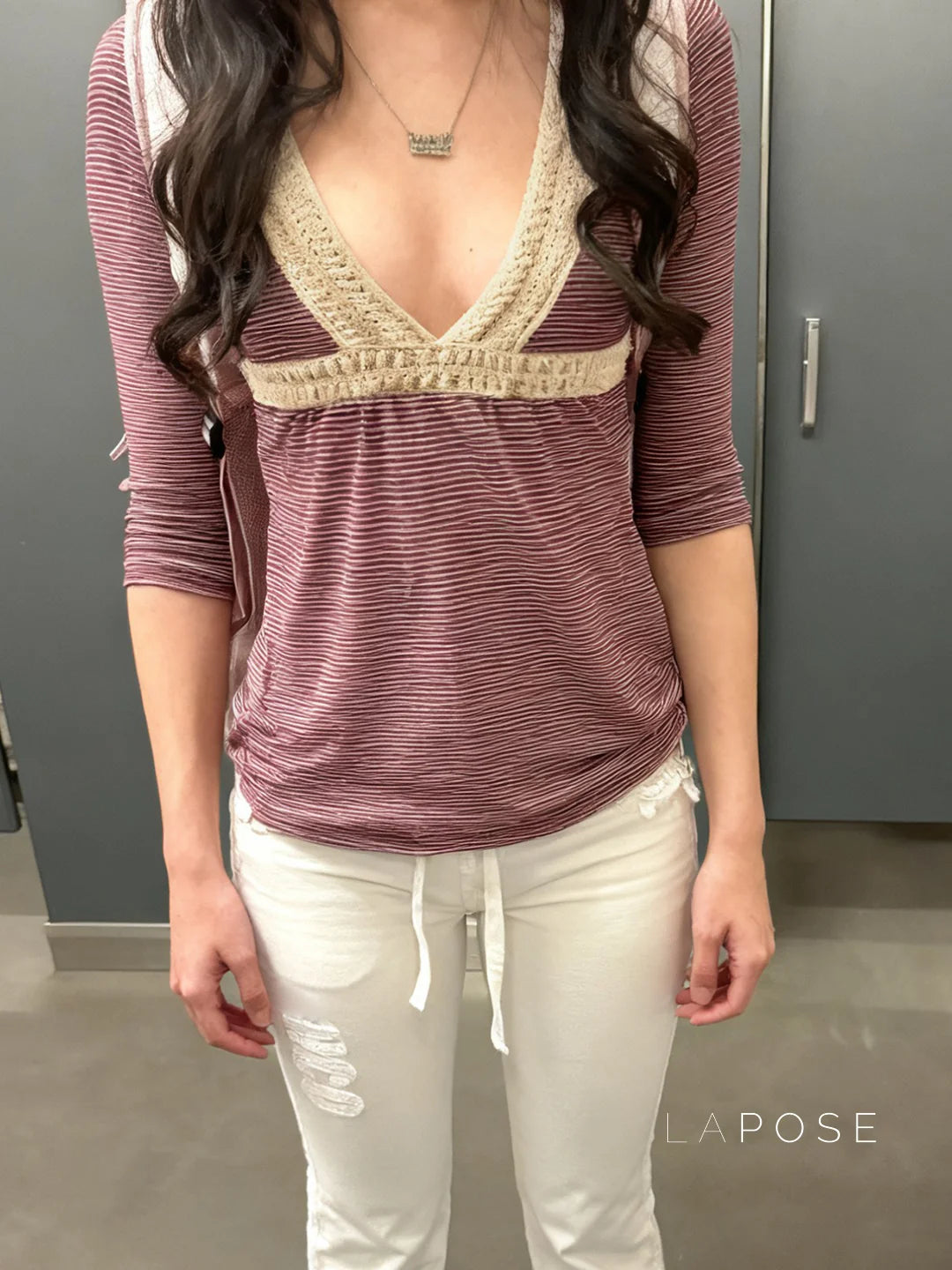 Haley Red Striped Lace Top