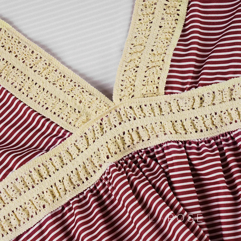 Haley Red Striped Lace Top