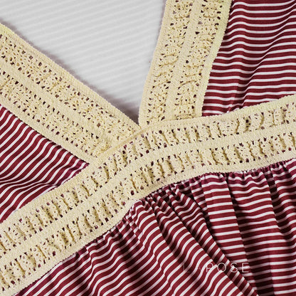 Haley Red Striped Lace Top