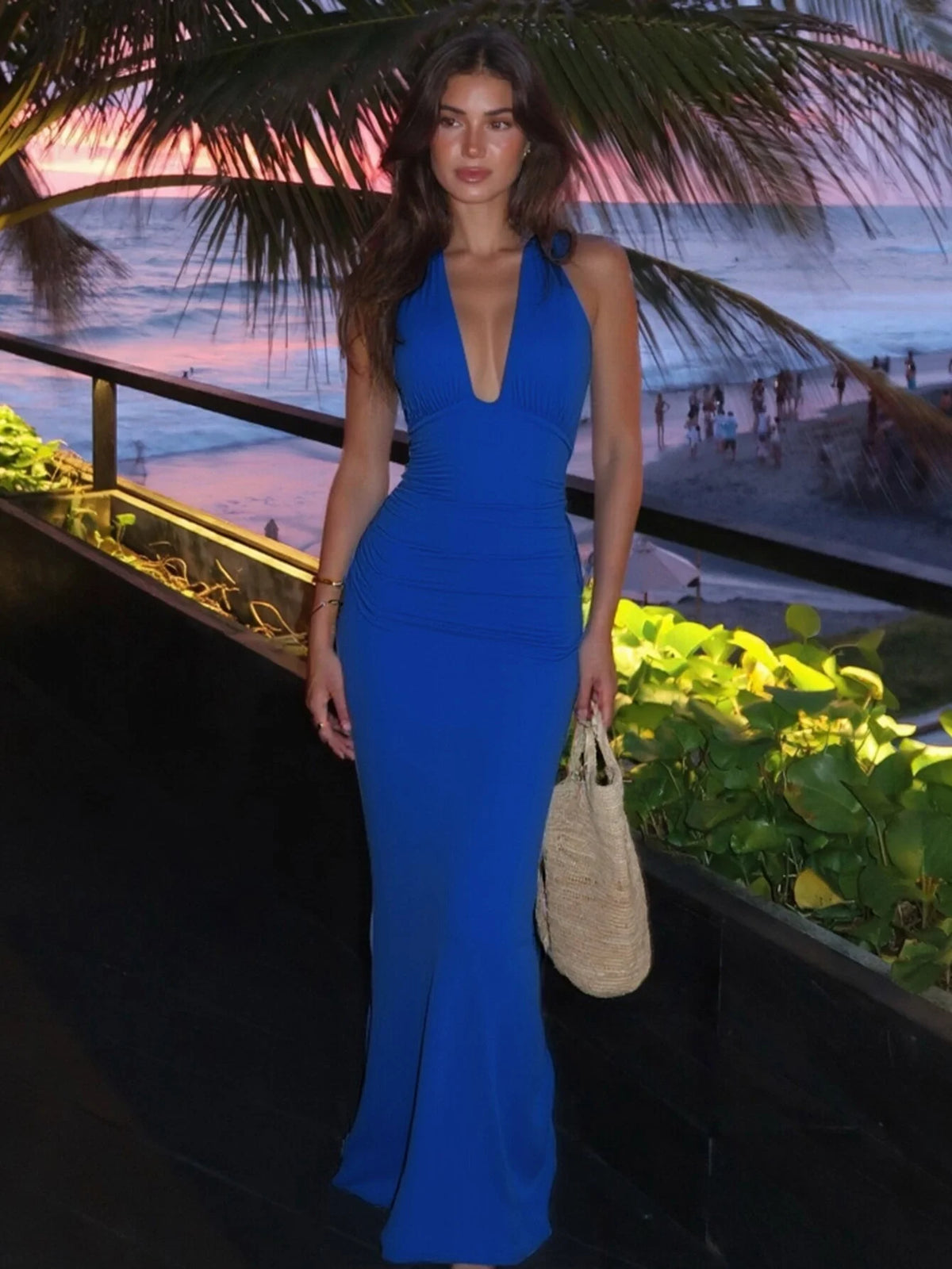 Halter Neck Pleated Maxi Dress