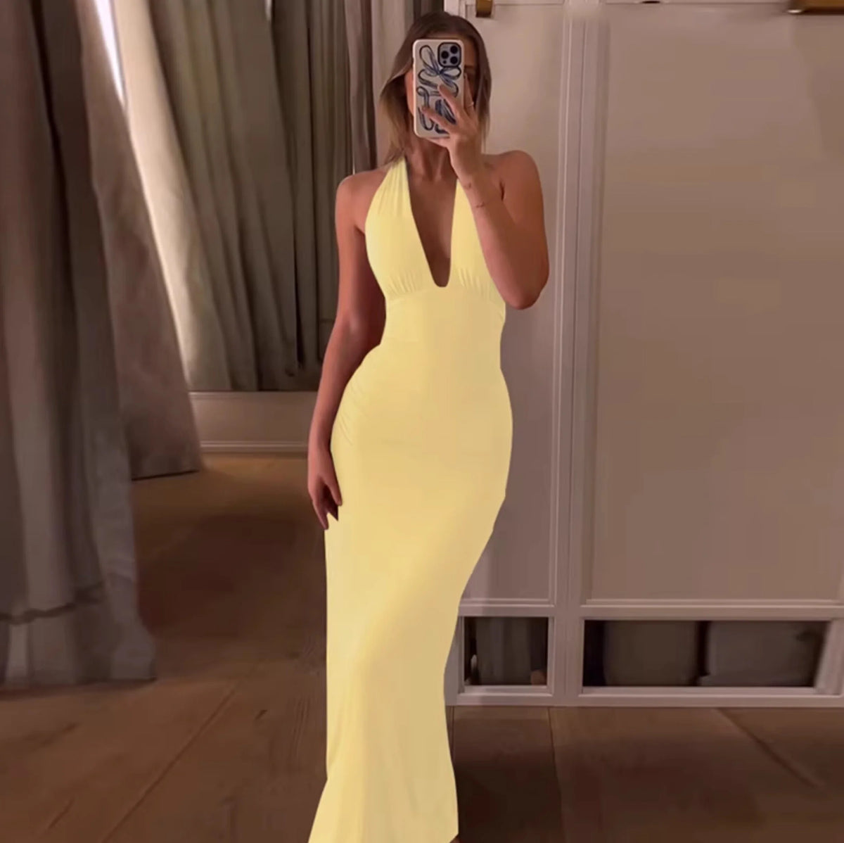 Halter Neck Pleated Maxi Dress