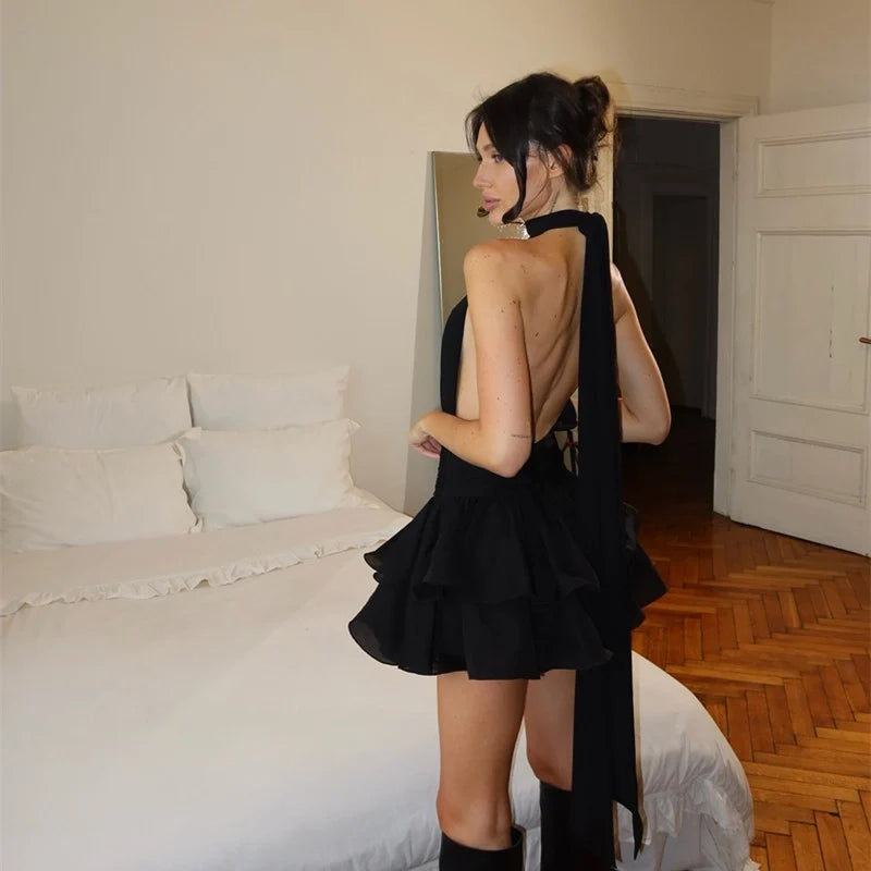 Halter Neck Puffy Mini Dress