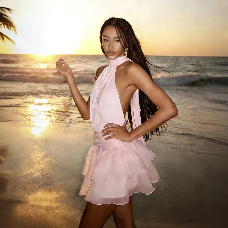Halter Neck Puffy Mini Dress