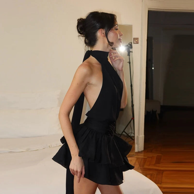 Halter Neck Puffy Mini Dress