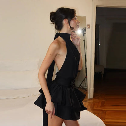 Halter Neck Puffy Mini Dress
