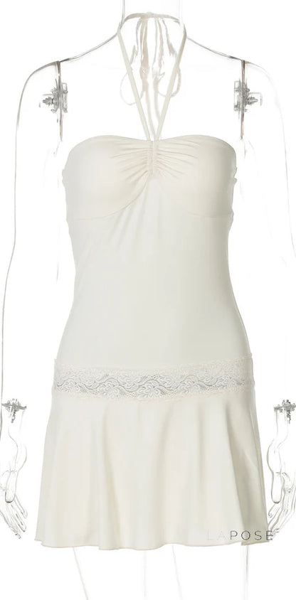 Haydee Lace Halter Mini Dress
