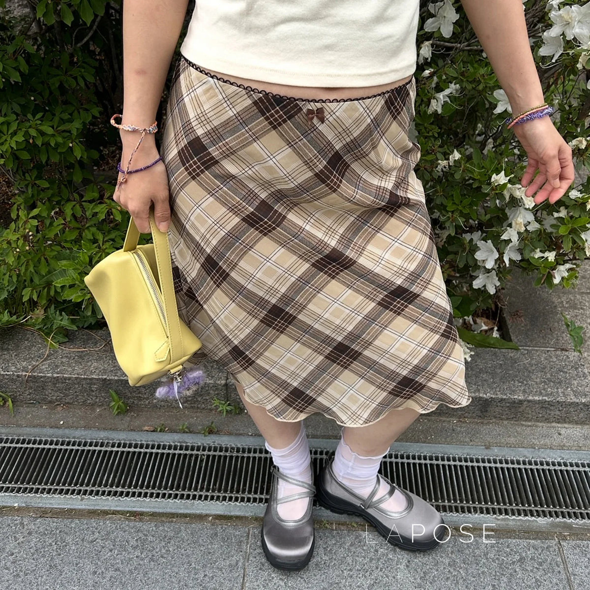 Hayzlee Plaid Bow Midi Skirt