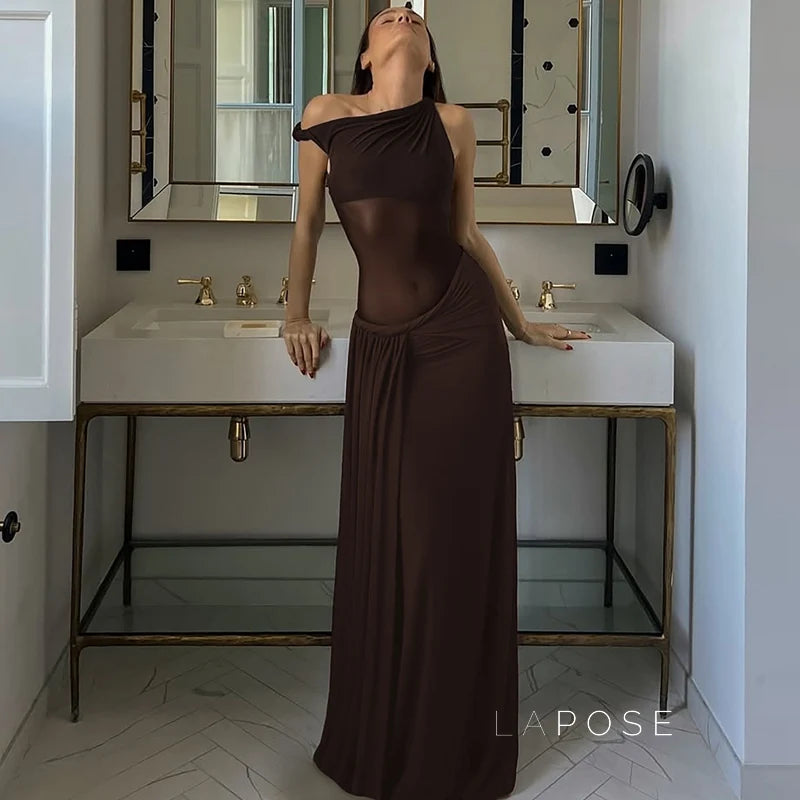 Hazelynn One Shoulder Mesh Maxi Dress