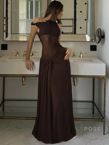 Hazelynn One Shoulder Mesh Maxi Dress