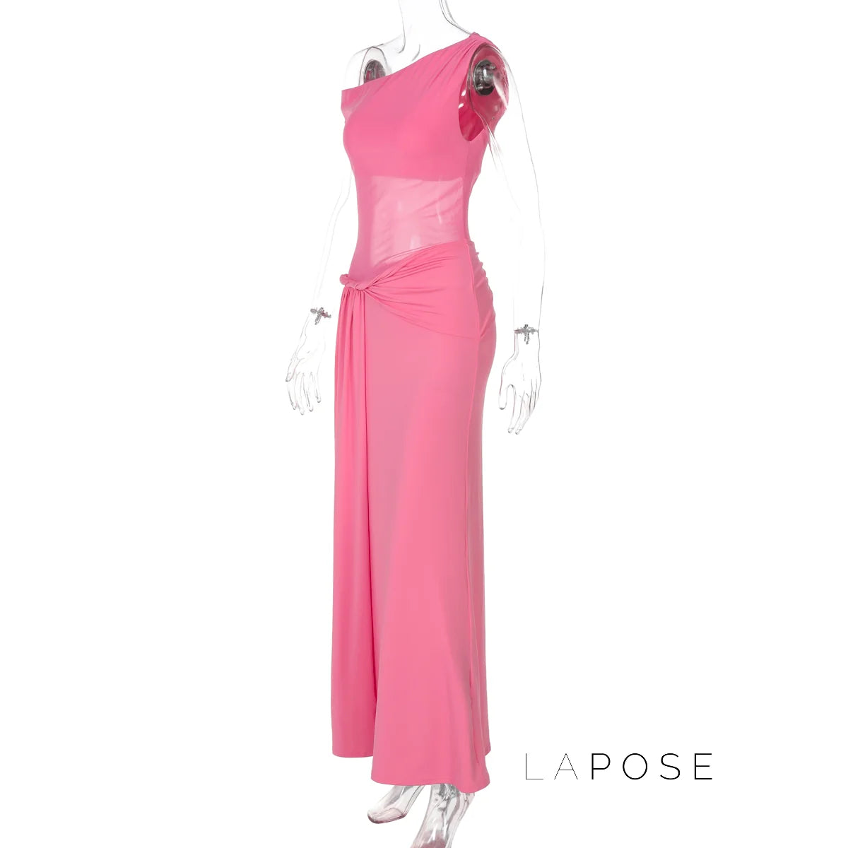 Hazelynn One Shoulder Mesh Maxi Dress