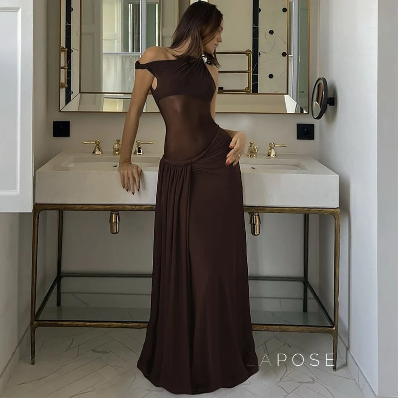 Hazelynn One Shoulder Mesh Maxi Dress