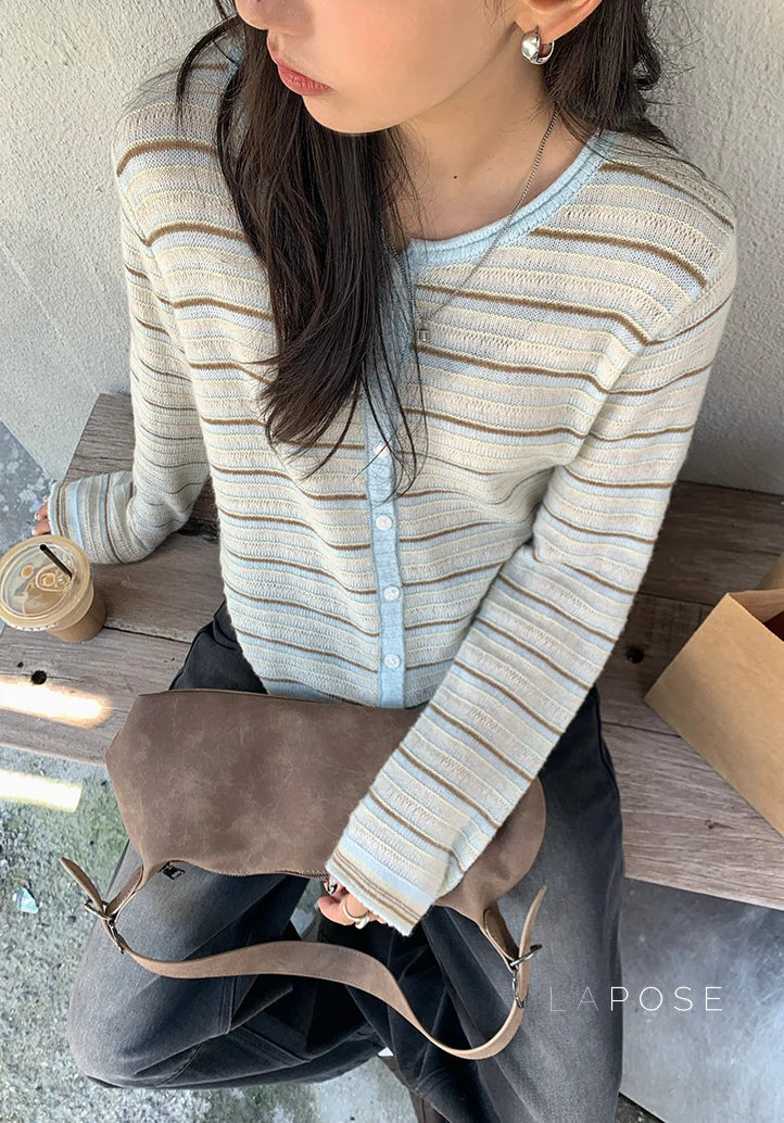 Honey Short Striped Knit Cardigan