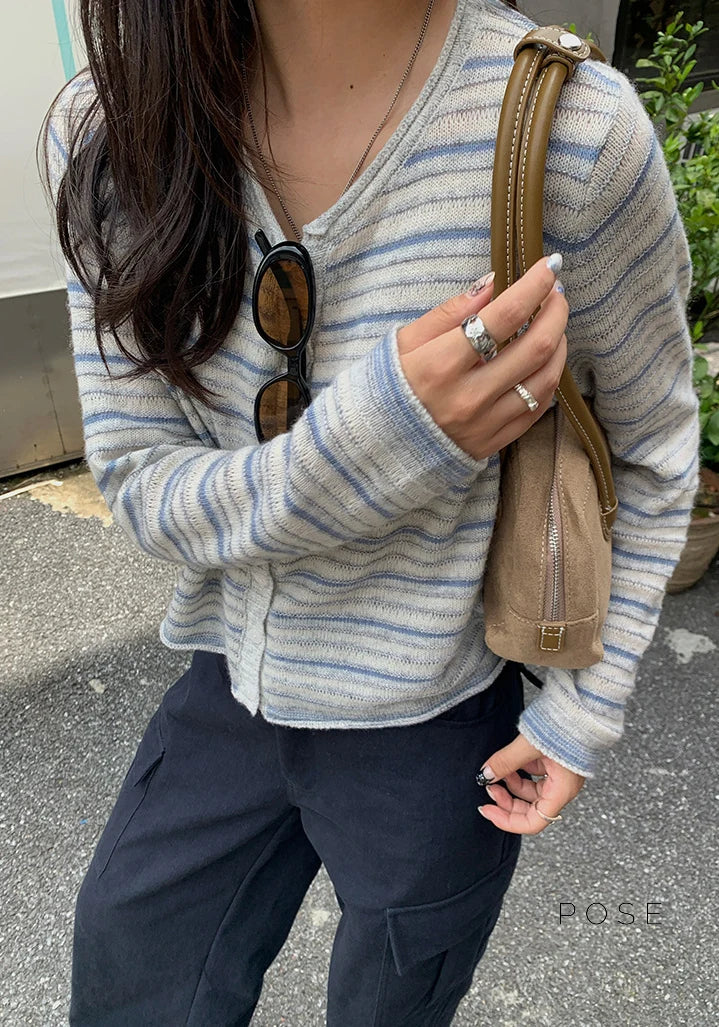 Honey Short Striped Knit Cardigan