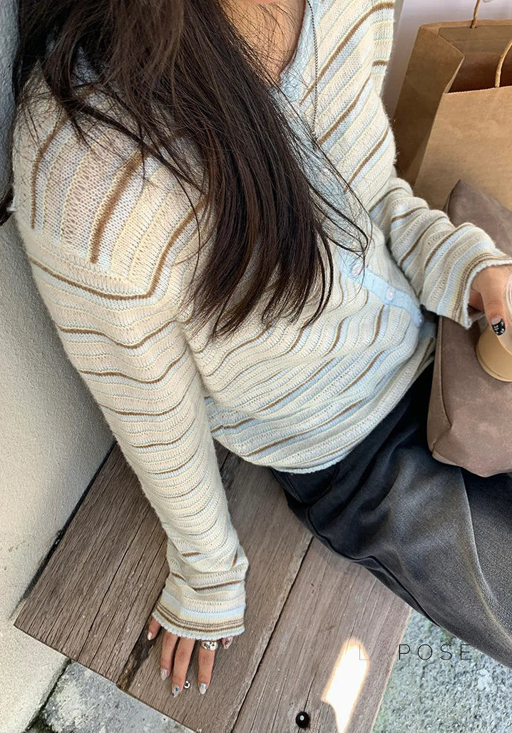Honey Short Striped Knit Cardigan