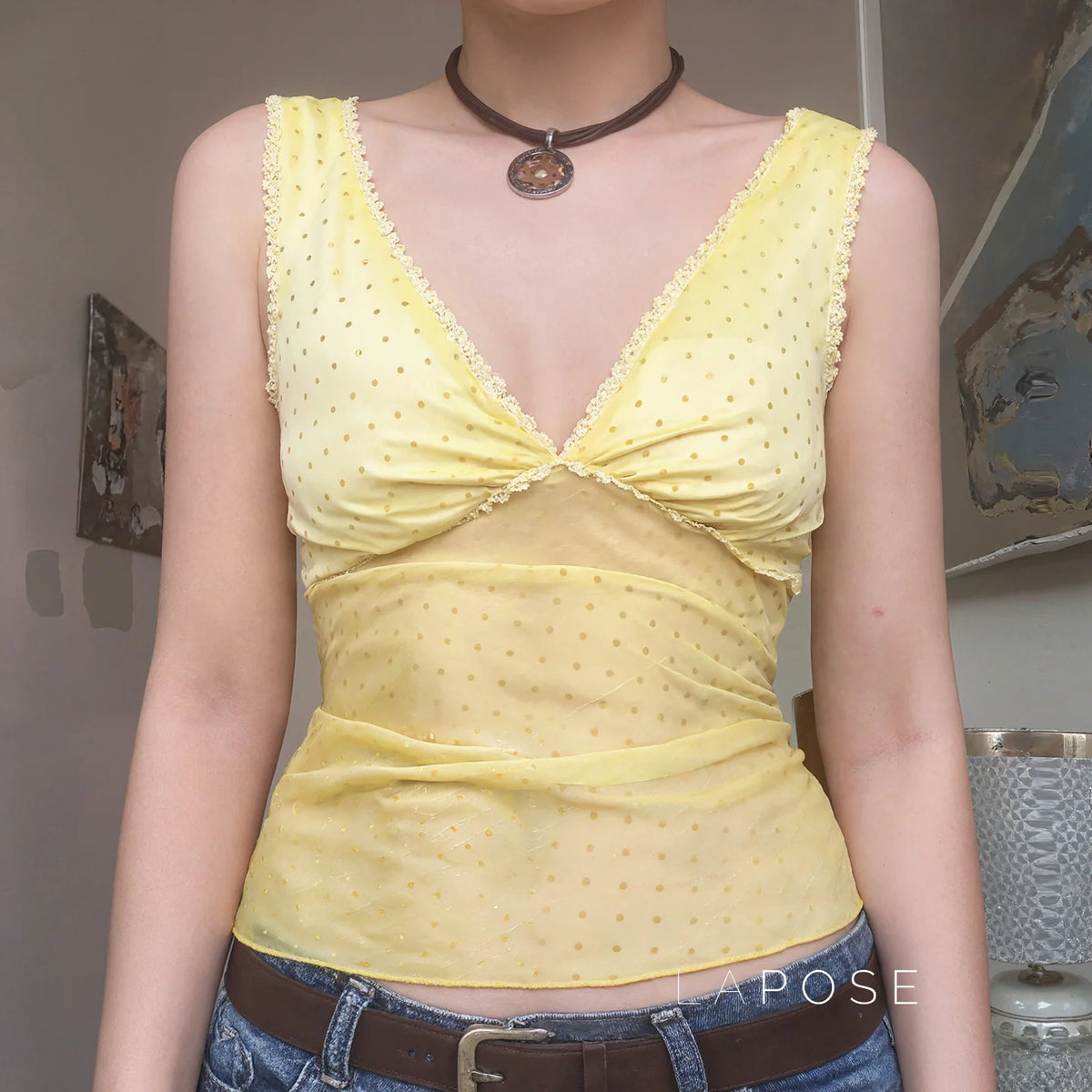 Ivonne Polka Dot Mesh Top