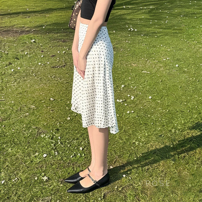 Izel Polka Dot Mesh Midi Skirt