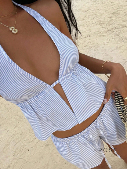 Jacee Lace-Up Halter Short Set
