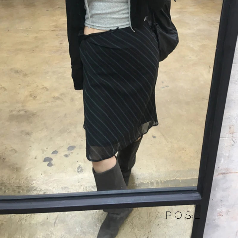 Jaelyn Striped Mesh Midi Skirt