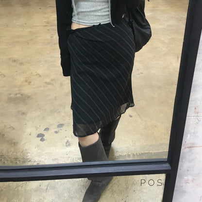Jaelyn Striped Mesh Midi Skirt