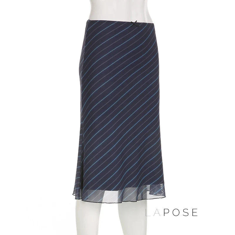 Jaelyn Striped Mesh Midi Skirt
