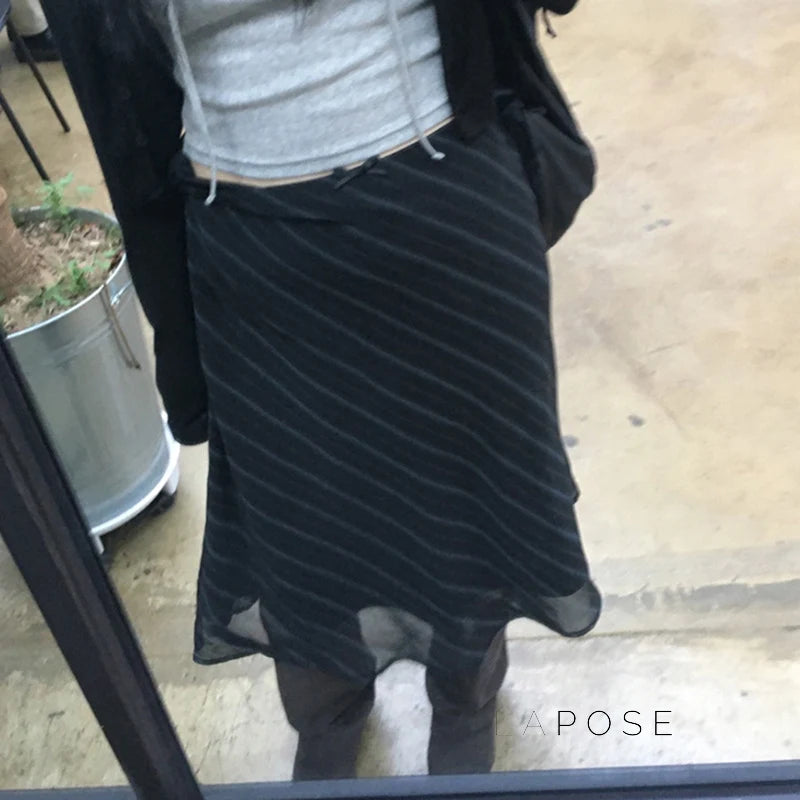 Jaelyn Striped Mesh Midi Skirt