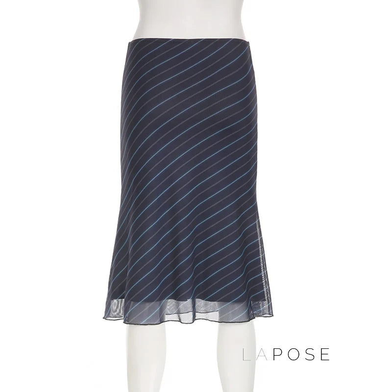 Jaelyn Striped Mesh Midi Skirt