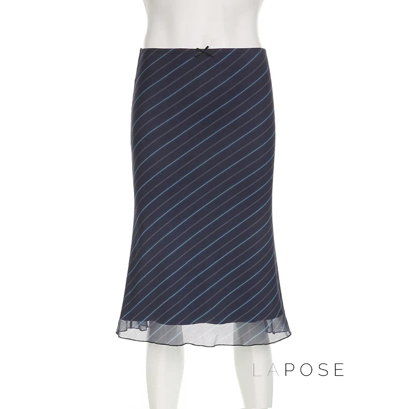 Jaelyn Striped Mesh Midi Skirt