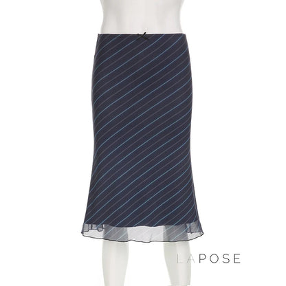 Jaelyn Striped Mesh Midi Skirt